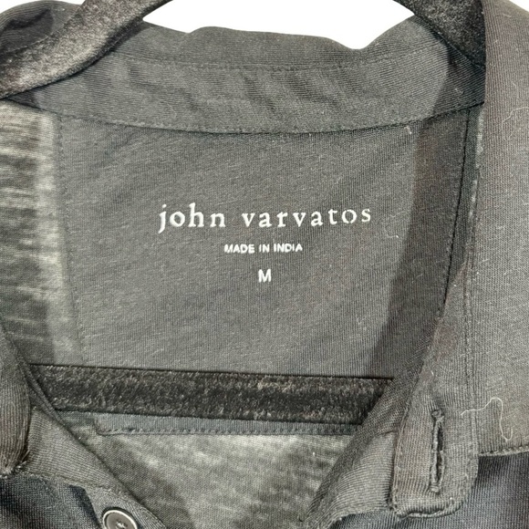 John Varvatos Marty Burnout Polo Long Sleeve Organic Cotton Peace Sign Black - Picture 6 of 7